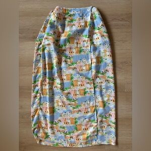 Beachy Linen Blue Maxi Skirt with Multicolor Village Print